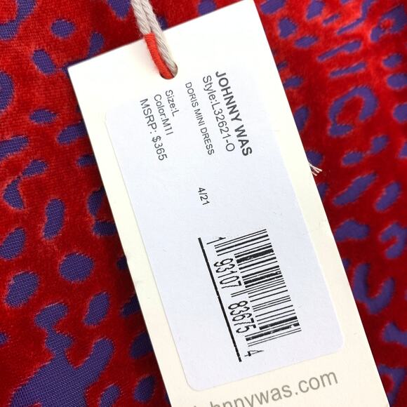 Johnny Was Women's Size L Doris Velvet Burnout Mini Dress Scoop Neck Solid Red - Picture 7 of 8